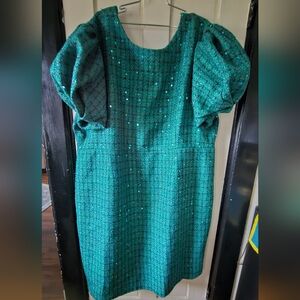 Ivy City Co Holly Dress In Green Sparkle,  Tweed & Sequin Dress